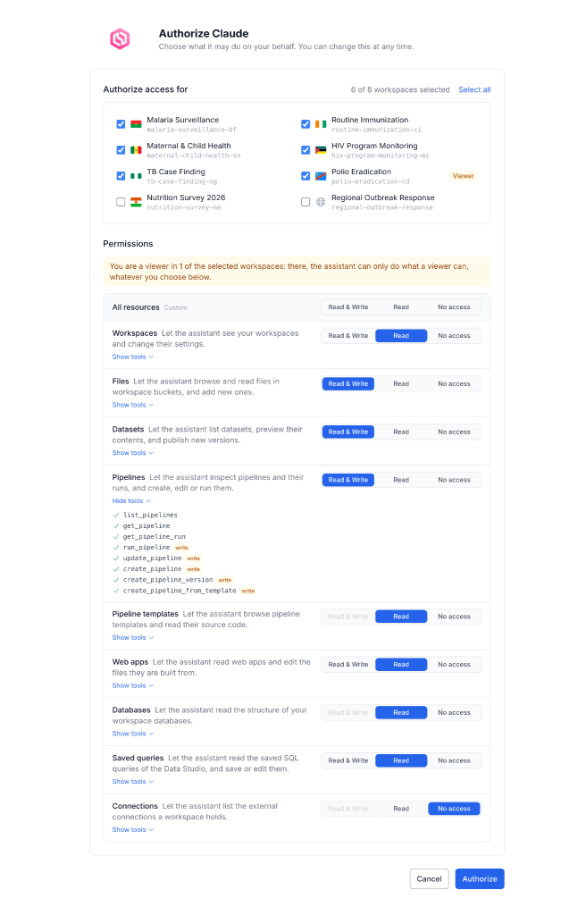 The OpenHEXA connector granular permissions